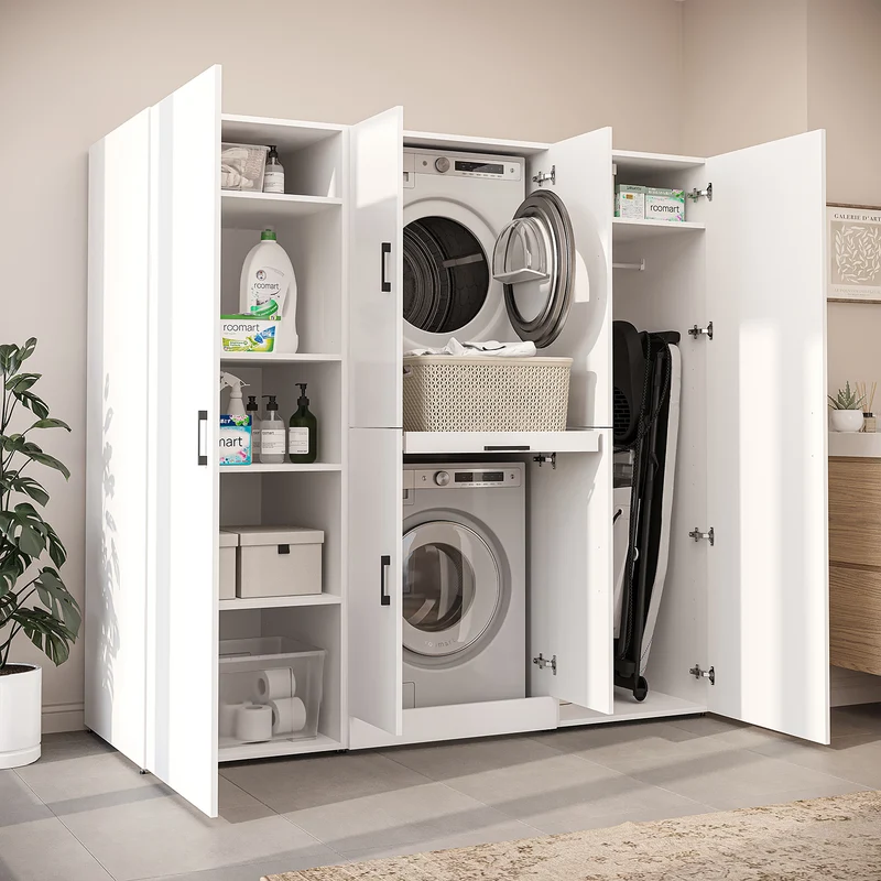 Roomart Waschmaschinenschrank DORA-I, 190 cm breit, für Waschmaschine und Trockner mit 2 Hochschränken, in 5 Farben