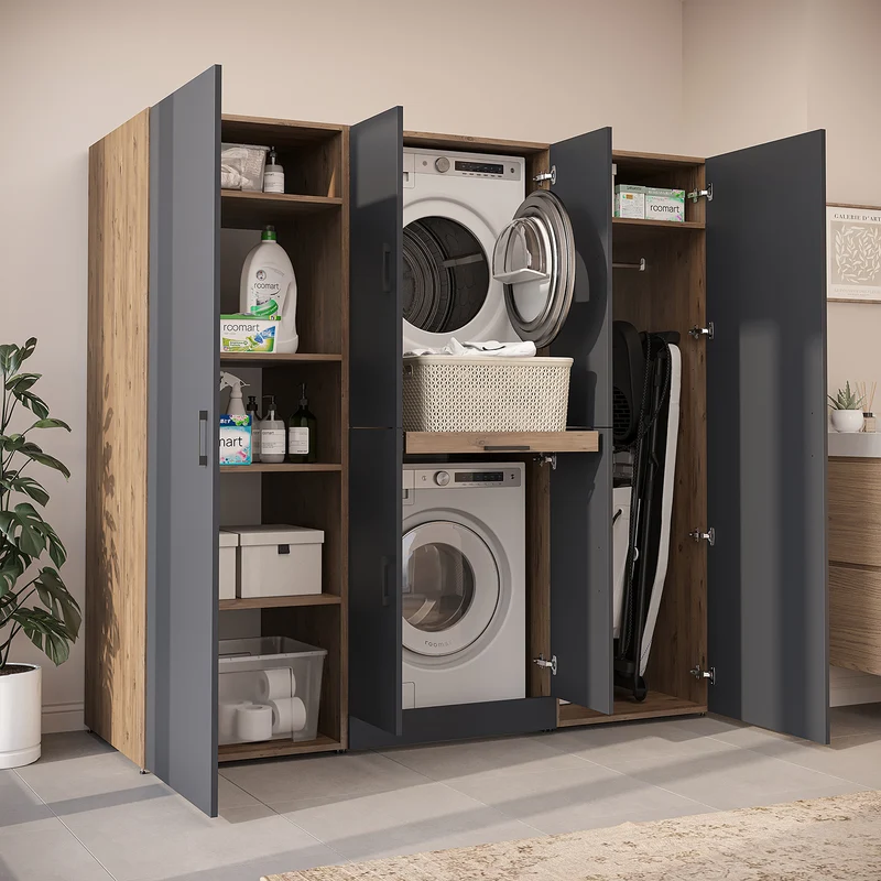 Roomart Waschmaschinenschrank DORA-I, 190 cm breit, für Waschmaschine und Trockner mit 2 Hochschränken, in 5 Farben