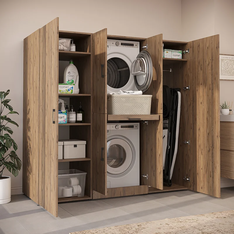 Roomart Waschmaschinenschrank DORA-I, 190 cm breit, für Waschmaschine und Trockner mit 2 Hochschränken, in 5 Farben
