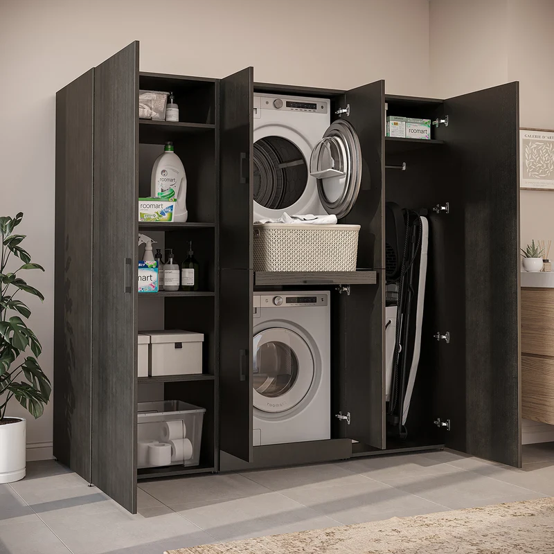 Roomart Waschmaschinenschrank DORA-I, 190 cm breit, für Waschmaschine und Trockner mit 2 Hochschränken, in 5 Farben