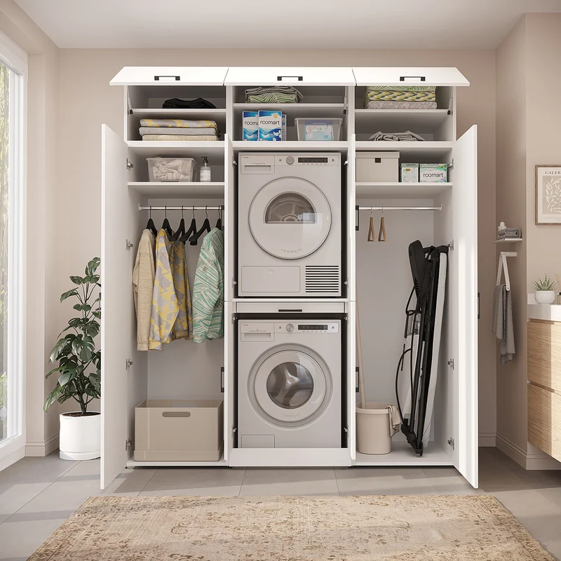 Roomart Waschmaschinenschrank DORA-I, 190 cm breit, für Waschmaschine und Trockner mit 2 Hochschränken, in 5 Farben