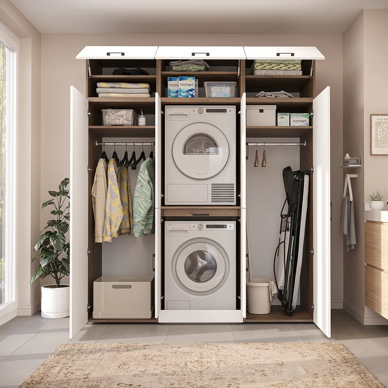 Roomart Waschmaschinenschrank DORA-I, 190 cm breit, für Waschmaschine und Trockner mit 2 Hochschränken, in 5 Farben