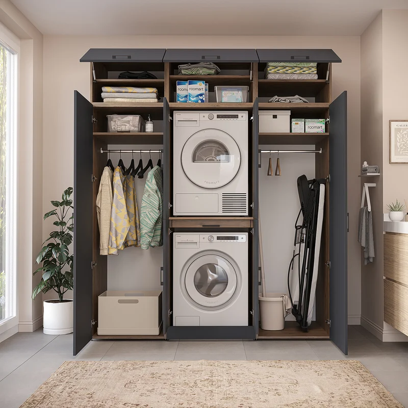 Roomart Waschmaschinenschrank DORA-I, 190 cm breit, für Waschmaschine und Trockner mit 2 Hochschränken, in 5 Farben