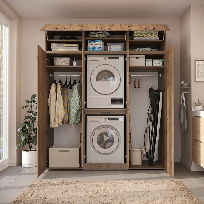 Roomart Waschmaschinenschrank DORA-I, 190 cm breit, für Waschmaschine und Trockner mit 2 Hochschränken, in 5 Farben