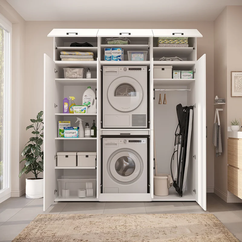 Roomart Waschmaschinenschrank DORA-I, 190 cm breit, für Waschmaschine und Trockner mit 2 Hochschränken, in 5 Farben