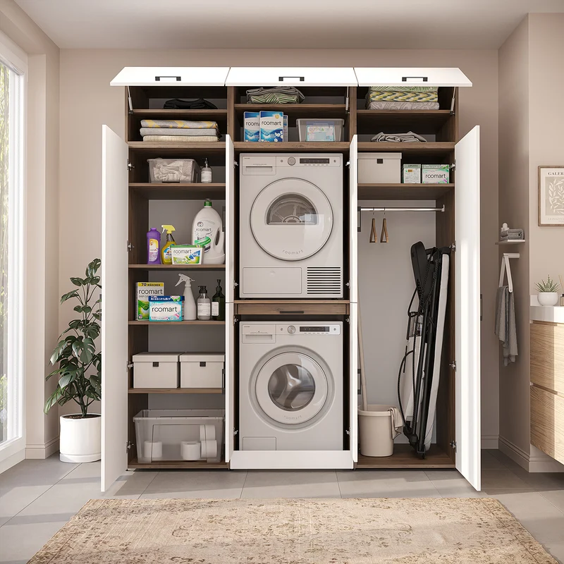 Roomart Waschmaschinenschrank DORA-I, 190 cm breit, für Waschmaschine und Trockner mit 2 Hochschränken, in 5 Farben