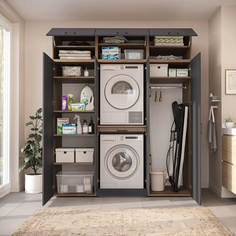 Roomart Waschmaschinenschrank DORA-I, 190 cm breit, für Waschmaschine und Trockner mit 2 Hochschränken, in 5 Farben