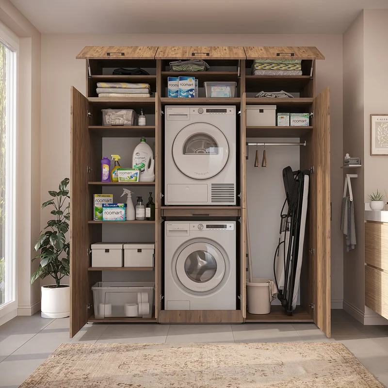 Roomart Waschmaschinenschrank DORA-I, 190 cm breit, für Waschmaschine und Trockner mit 2 Hochschränken, in 5 Farben