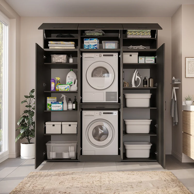 Roomart Waschmaschinenschrank DORA-I, 190 cm breit, für Waschmaschine und Trockner mit 2 Hochschränken, in 5 Farben