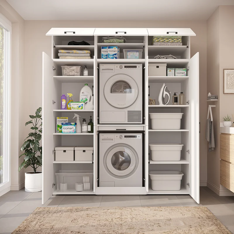 Roomart Waschmaschinenschrank DORA-I, 190 cm breit, für Waschmaschine und Trockner mit 2 Hochschränken, in 5 Farben