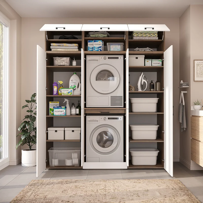 Roomart Waschmaschinenschrank DORA-I, 190 cm breit, für Waschmaschine und Trockner mit 2 Hochschränken, in 5 Farben