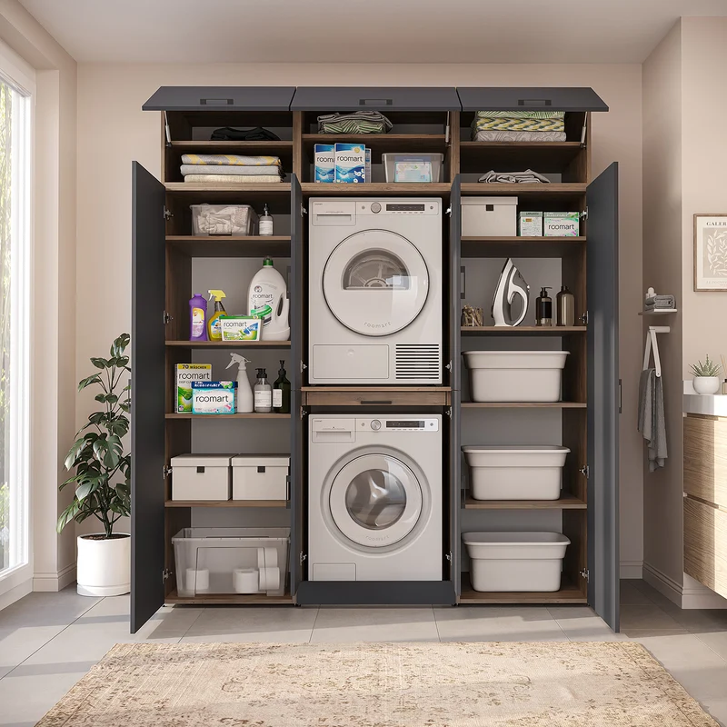 Roomart Waschmaschinenschrank DORA-I, 190 cm breit, für Waschmaschine und Trockner mit 2 Hochschränken, in 5 Farben