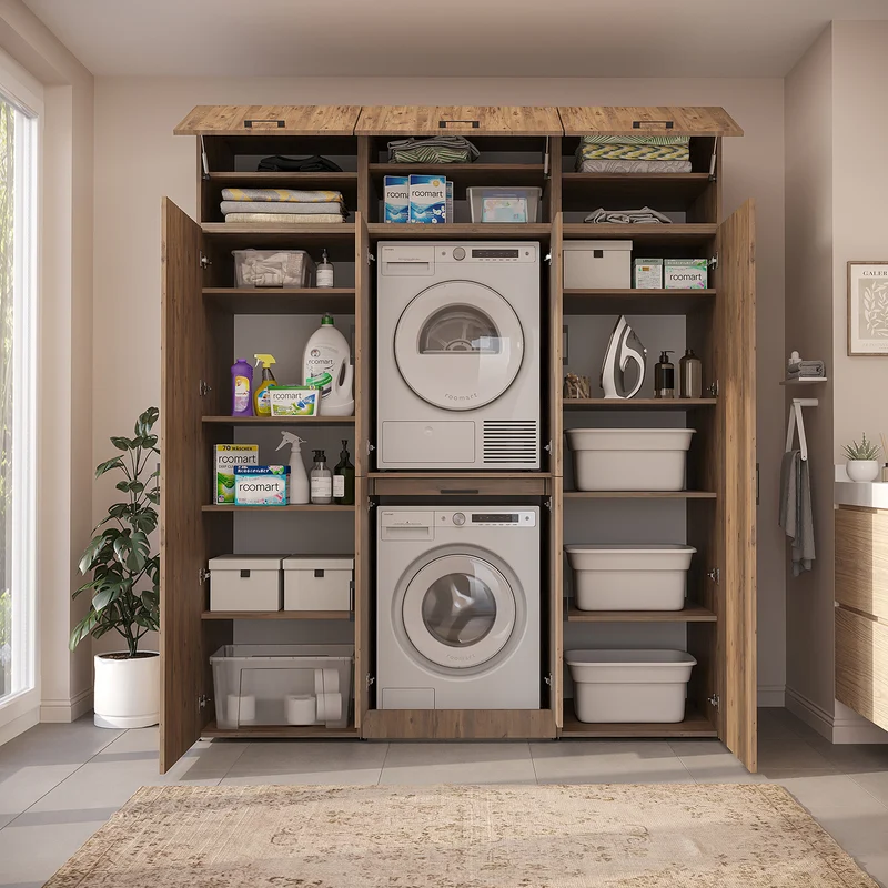 Roomart Waschmaschinenschrank DORA-I, 190 cm breit, für Waschmaschine und Trockner mit 2 Hochschränken, in 5 Farben