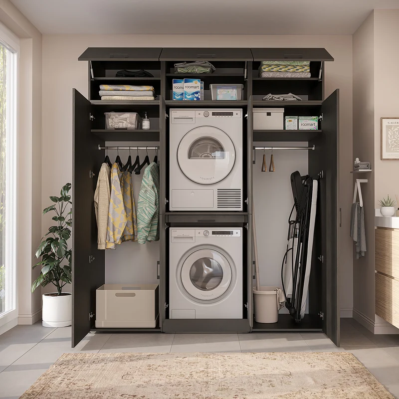 Roomart Waschmaschinenschrank DORA-I, 190 cm breit, für Waschmaschine und Trockner mit 2 Hochschränken, in 5 Farben
