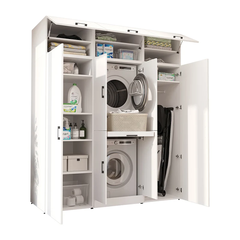 Roomart Waschmaschinenschrank DORA-I, 190 cm breit, für Waschmaschine und Trockner mit 2 Hochschränken, in 5 Farben