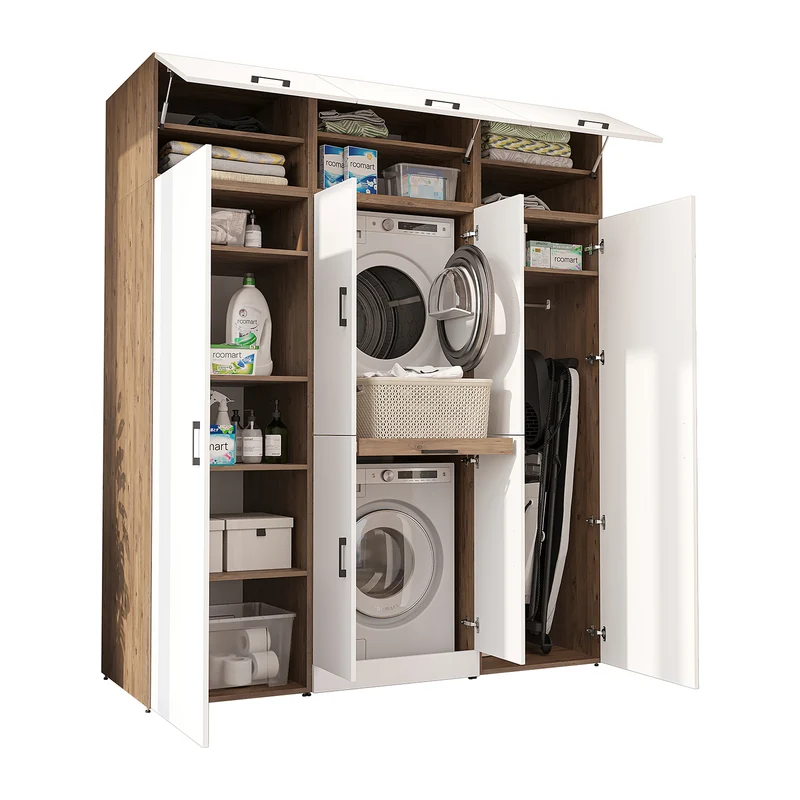 Roomart Waschmaschinenschrank DORA-I, 190 cm breit, für Waschmaschine und Trockner mit 2 Hochschränken, in 5 Farben