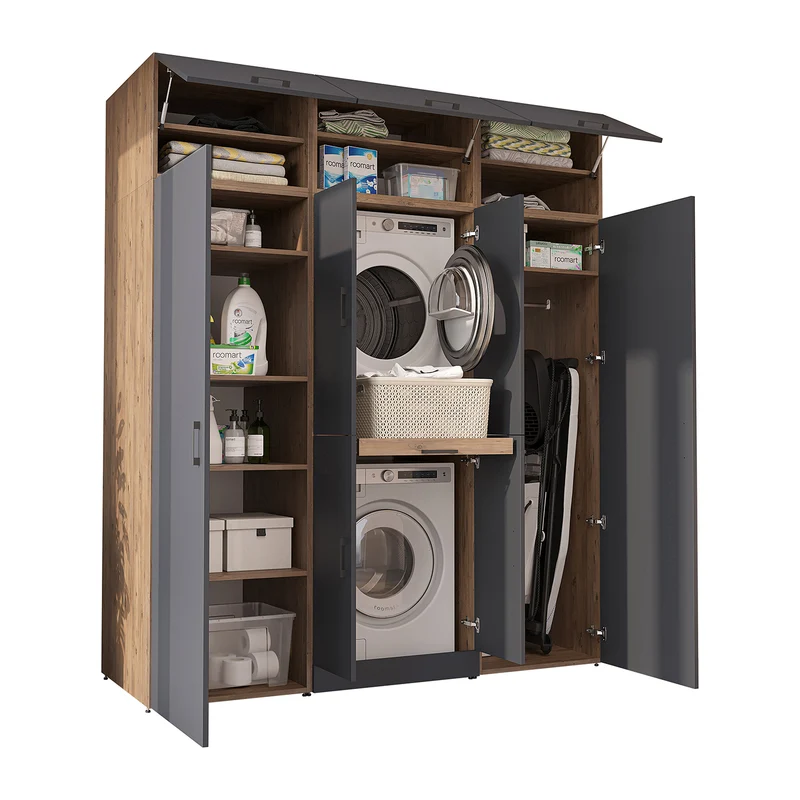 Roomart Waschmaschinenschrank DORA-I, 190 cm breit, für Waschmaschine und Trockner mit 2 Hochschränken, in 5 Farben