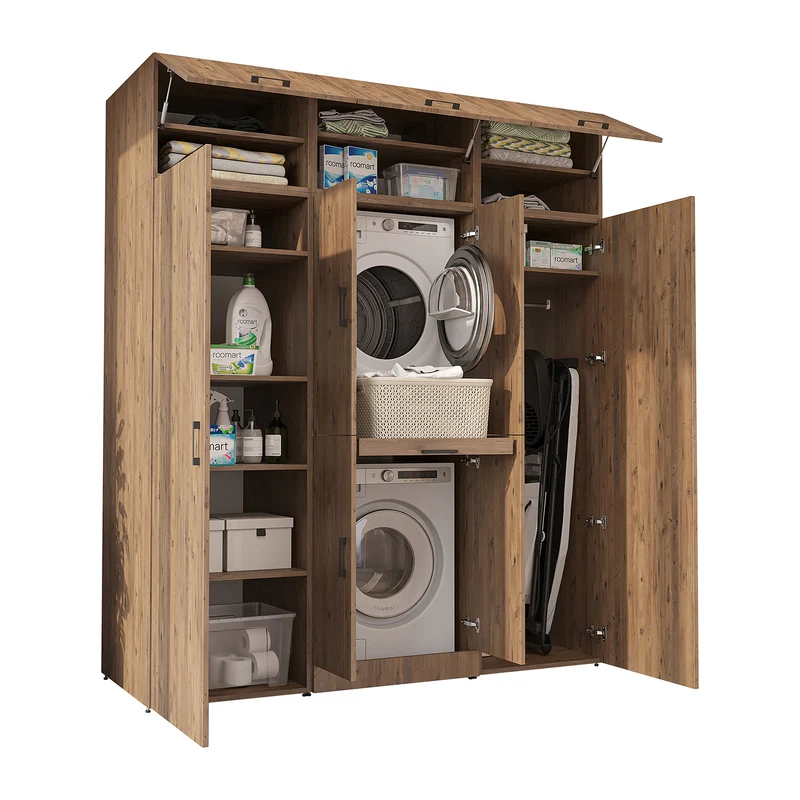 Roomart Waschmaschinenschrank DORA-I, 190 cm breit, für Waschmaschine und Trockner mit 2 Hochschränken, in 5 Farben