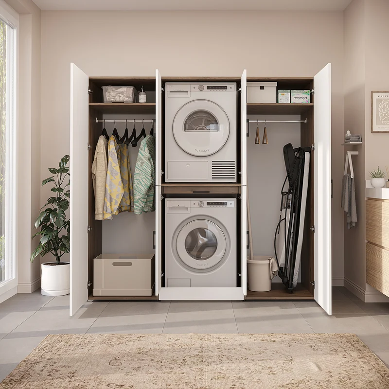 Roomart Waschmaschinenschrank DORA-I, 190 cm breit, für Waschmaschine und Trockner mit 2 Hochschränken, in 5 Farben