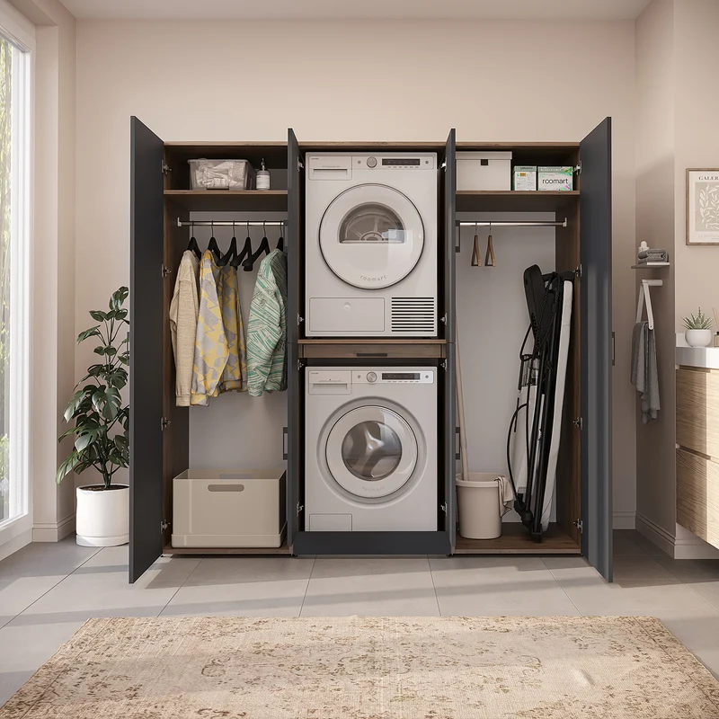Roomart Waschmaschinenschrank DORA-I, 190 cm breit, für Waschmaschine und Trockner mit 2 Hochschränken, in 5 Farben
