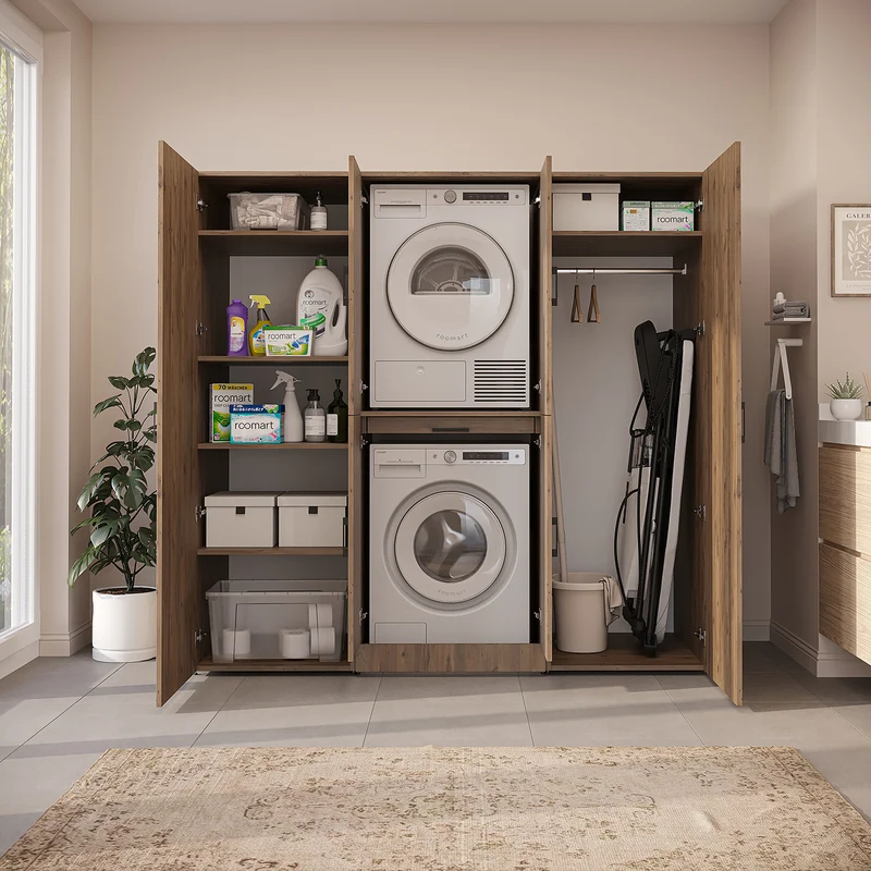 Roomart Waschmaschinenschrank DORA-I, 190 cm breit, für Waschmaschine und Trockner mit 2 Hochschränken, in 5 Farben
