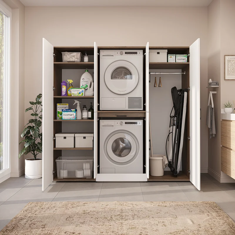 Roomart Waschmaschinenschrank DORA-I, 190 cm breit, für Waschmaschine und Trockner mit 2 Hochschränken, in 5 Farben