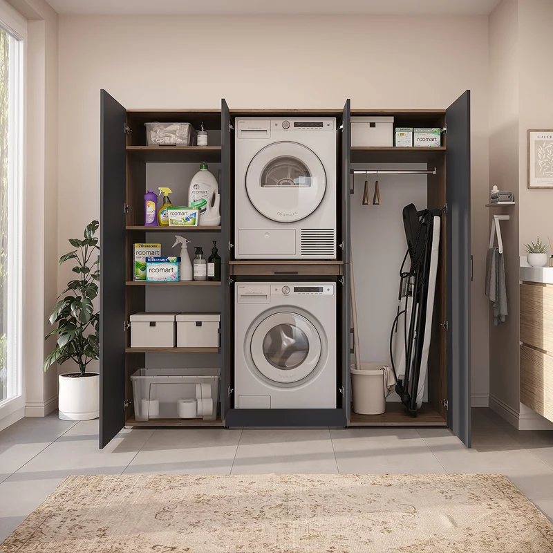Roomart Waschmaschinenschrank DORA-I, 190 cm breit, für Waschmaschine und Trockner mit 2 Hochschränken, in 5 Farben