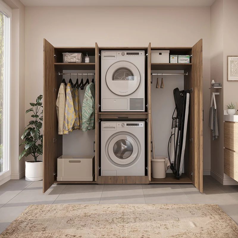 Roomart Waschmaschinenschrank DORA-I, 190 cm breit, für Waschmaschine und Trockner mit 2 Hochschränken, in 5 Farben