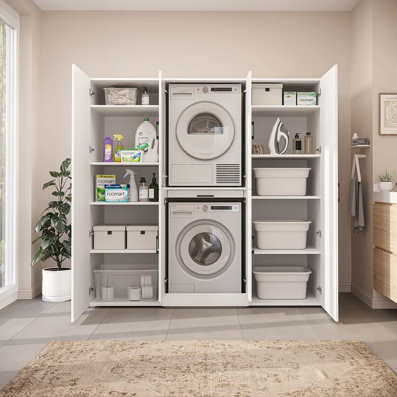 Roomart Waschmaschinenschrank DORA-I, 190 cm breit, für Waschmaschine und Trockner mit 2 Hochschränken, in 5 Farben