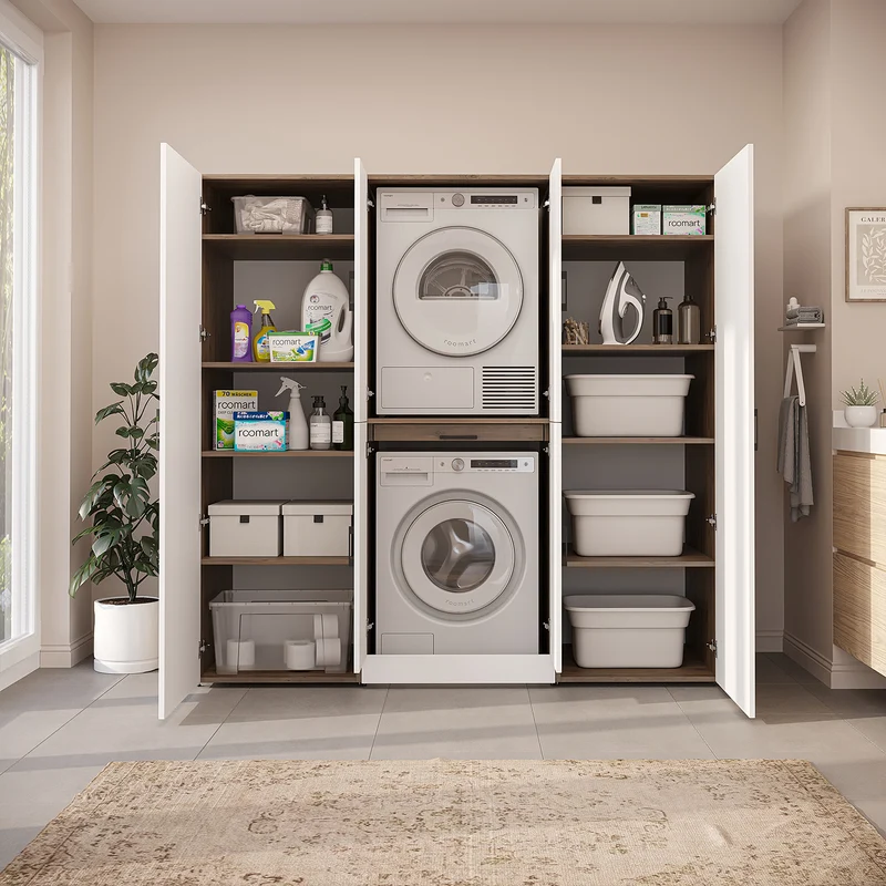 Roomart Waschmaschinenschrank DORA-I, 190 cm breit, für Waschmaschine und Trockner mit 2 Hochschränken, in 5 Farben