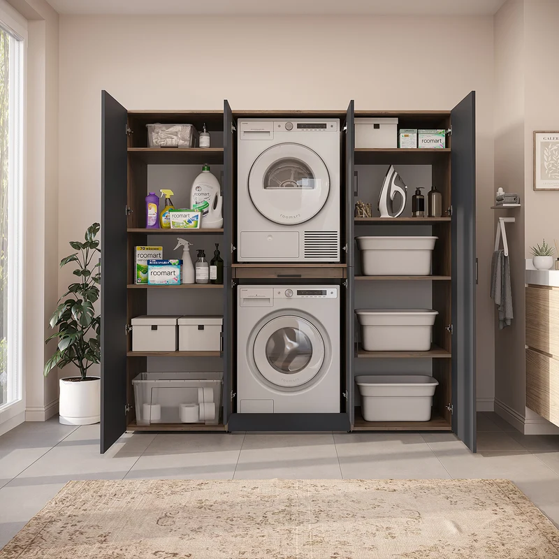 Roomart Waschmaschinenschrank DORA-I, 190 cm breit, für Waschmaschine und Trockner mit 2 Hochschränken, in 5 Farben