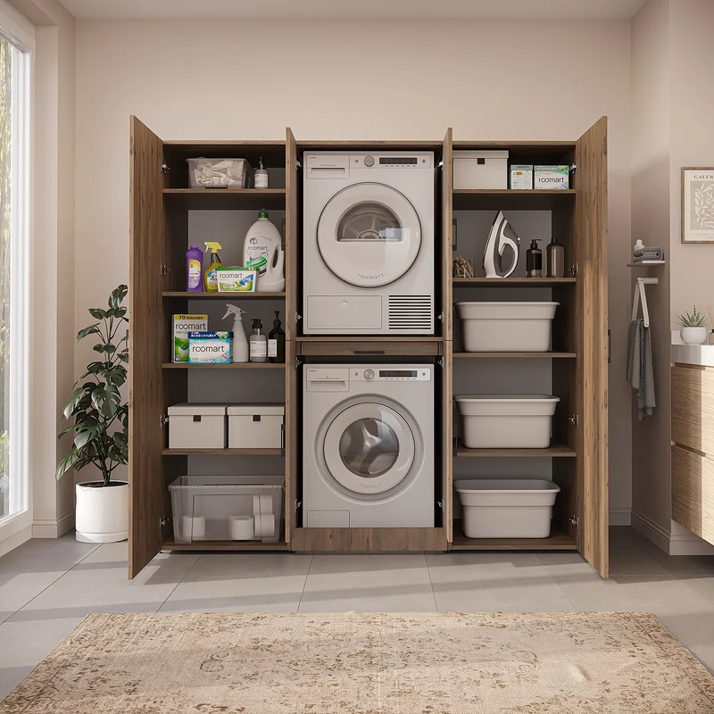 Roomart Waschmaschinenschrank DORA-I, 190 cm breit, für Waschmaschine und Trockner mit 2 Hochschränken, in 5 Farben