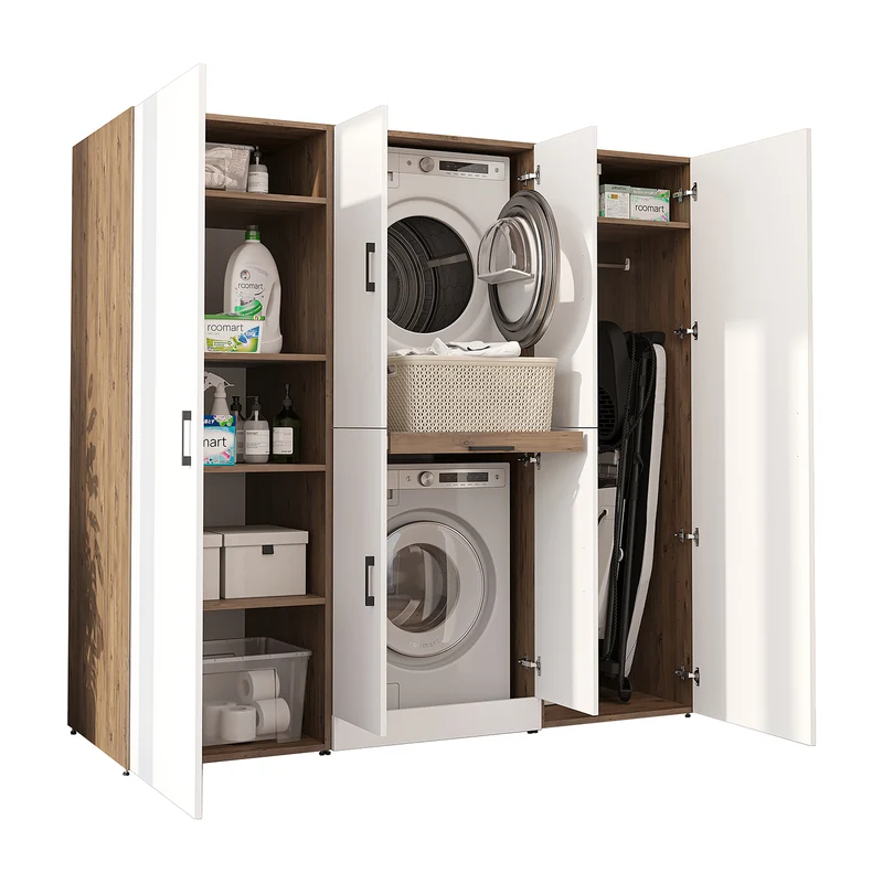 Roomart Waschmaschinenschrank DORA-I, 190 cm breit, für Waschmaschine und Trockner mit 2 Hochschränken, in 5 Farben