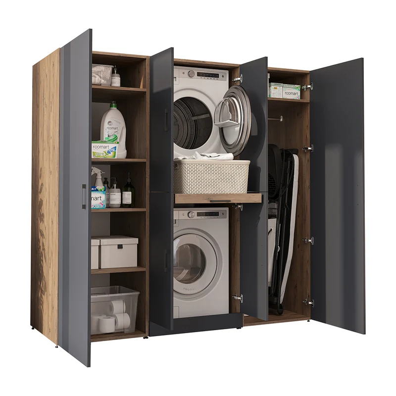 Roomart Waschmaschinenschrank DORA-I, 190 cm breit, für Waschmaschine und Trockner mit 2 Hochschränken, in 5 Farben