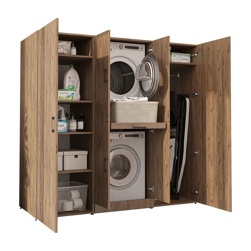 Roomart Waschmaschinenschrank DORA-I, 190 cm breit, für Waschmaschine und Trockner mit 2 Hochschränken, in 5 Farben