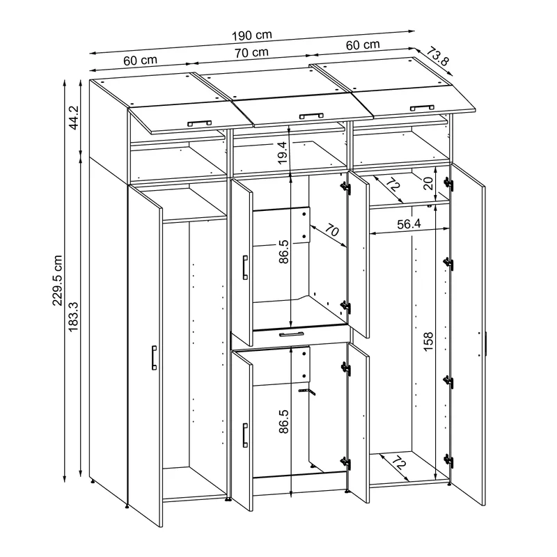 Roomart Waschmaschinenschrank DORA-I, 190 cm breit, für Waschmaschine und Trockner mit 2 Hochschränken, in 5 Farben