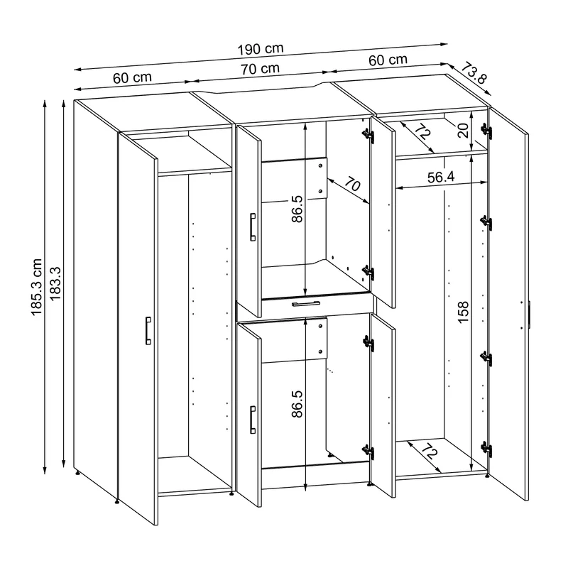 Roomart Waschmaschinenschrank DORA-I, 190 cm breit, für Waschmaschine und Trockner mit 2 Hochschränken, in 5 Farben