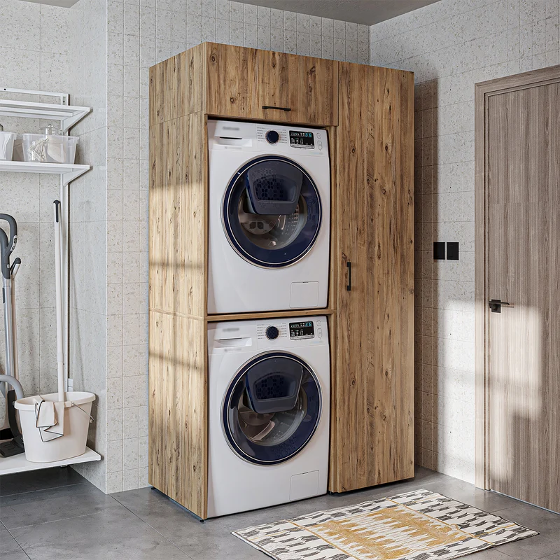 Roomart Waschmaschinenschrank DUO-I, 112 cm, für 2 Geräte mit Hochschrank, in 2 Farben