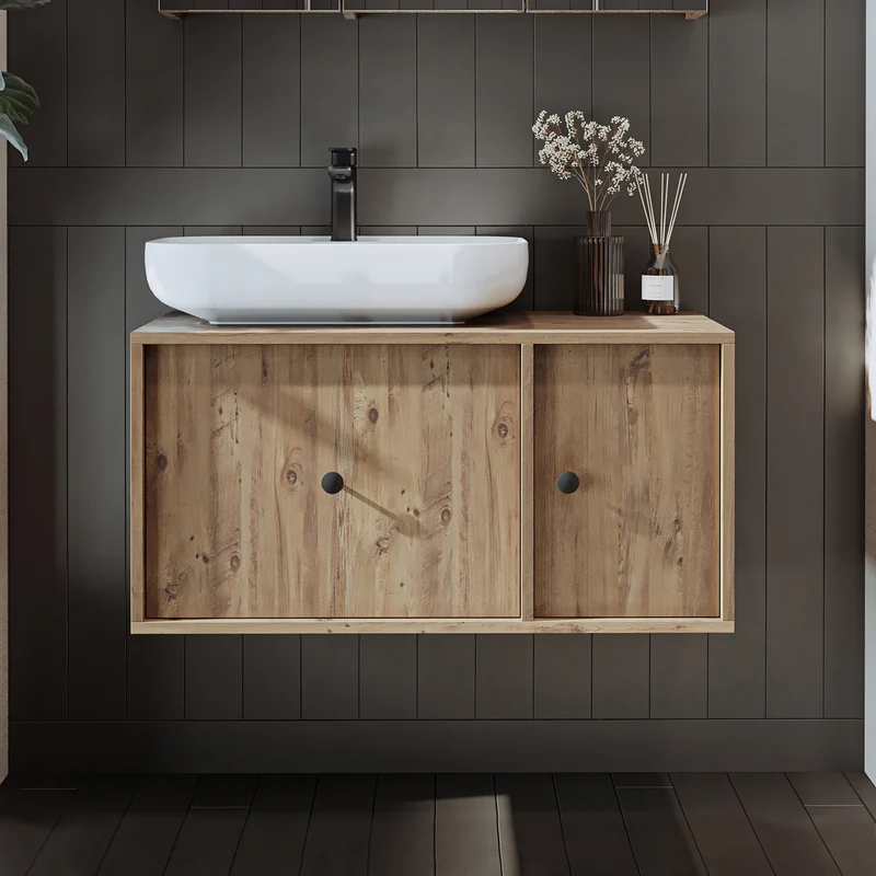 Roomart Badmöbel GUSTO, 90 cm, mit ovalem Aufsatzbecken und Schublade, in 2 Farben