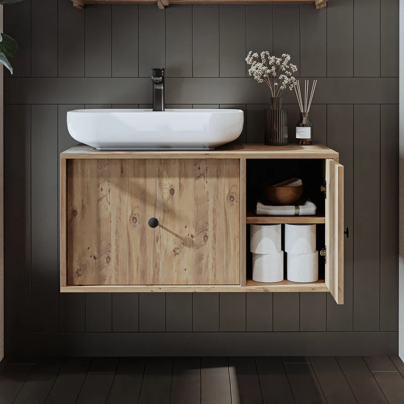 Roomart Badmöbel GUSTO, 90 cm, mit ovalem Aufsatzbecken und Schublade, in 2 Farben