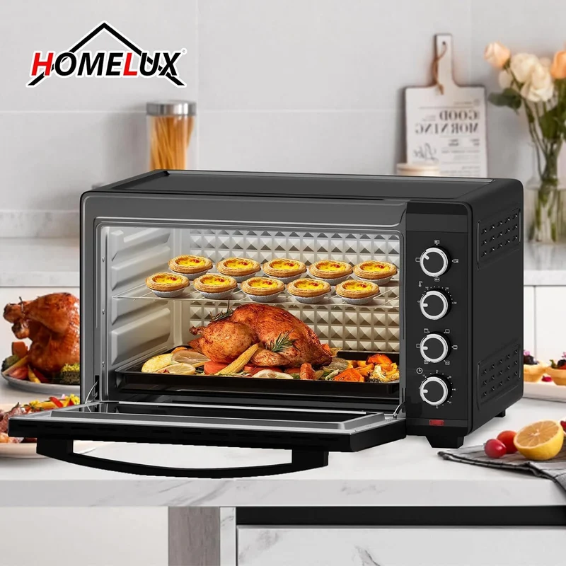 Minibackofen 60L mit Drehspieß Timer Mini Backofen Pizza-Ofen 2000W Mini Ofen