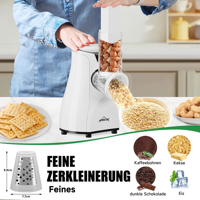 HOMELUX Elektr Gemüseschneider 5-fach Reibe Käse- & Gemüsehobel 5 Trommelklingen
