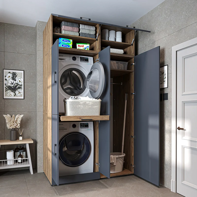 Roomart Waschmaschinenschrank DORA-I, 130 cm, mit Ausziehbrett und Hochschrank, 5 Farben