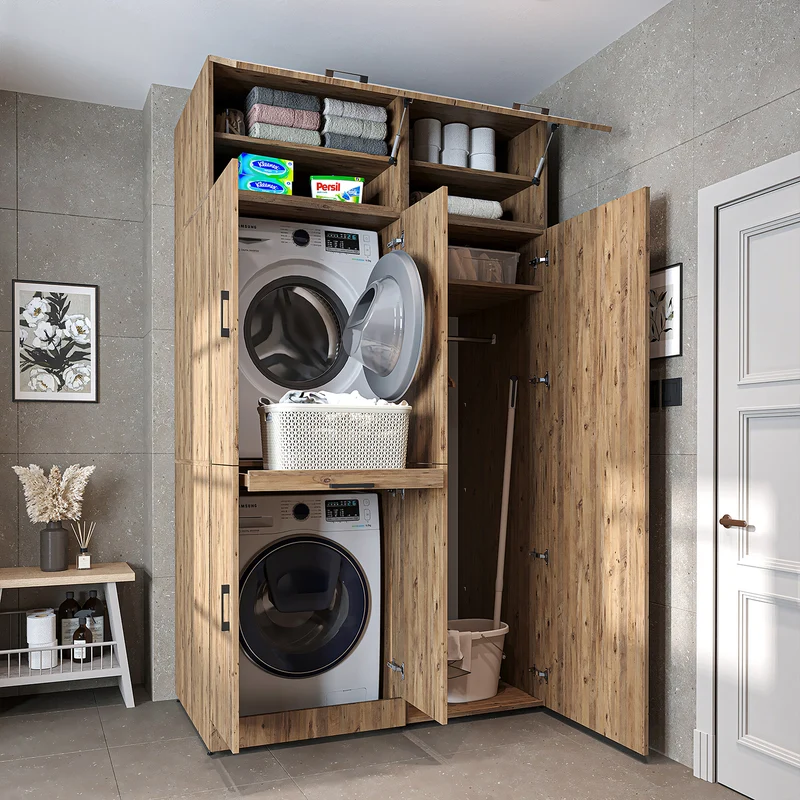 Roomart Waschmaschinenschrank DORA-I, 130 cm, mit Ausziehbrett und Hochschrank, 5 Farben
