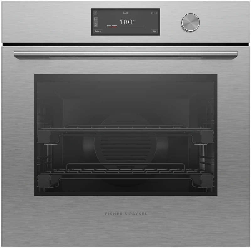 Fisher & Paykel 60cm Series 9, Contemporary Pyrolytic Oven, Brushed Silver Glass