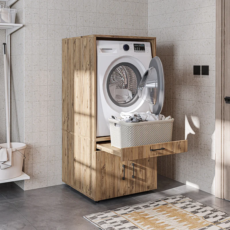 Roomart Waschmaschinenschrank 67 cm mit Ausziehbrett und Schublade, in 3 Farben