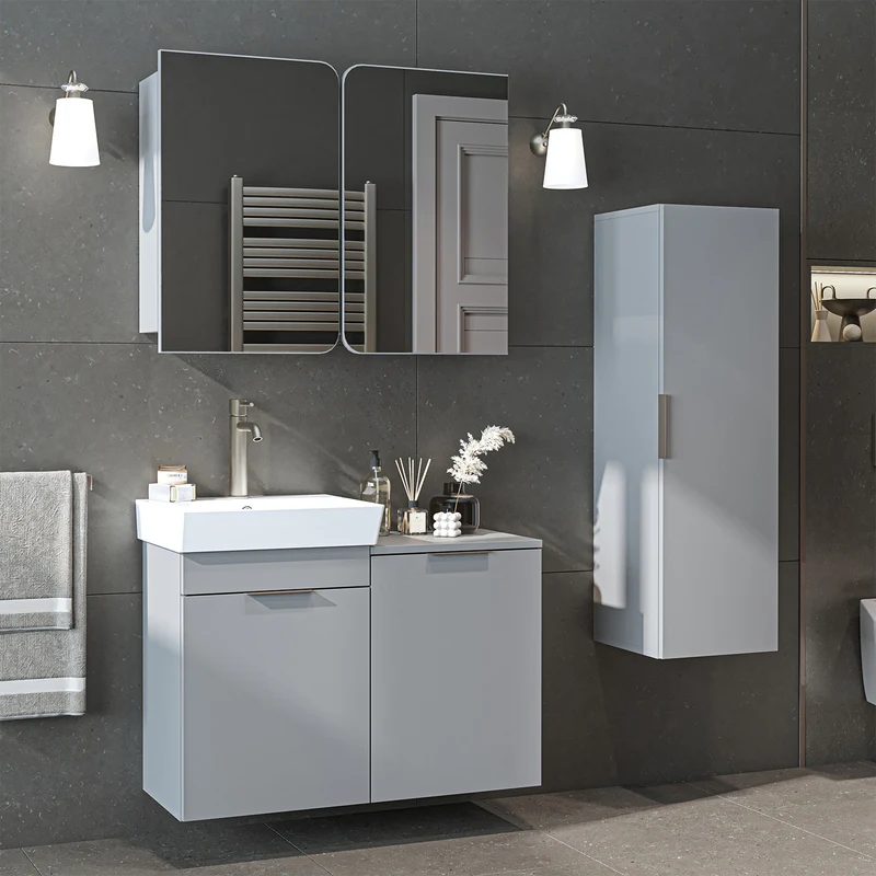Roomart 4-teiliges Badmöbel-Set LYCIA, 49 cm, Waschtisch, Spiegelschrank und Hochschrank, in 4 Farben
