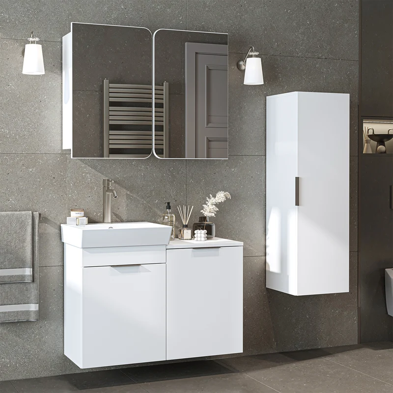 Roomart 4-teiliges Badmöbel-Set LYCIA, 49 cm, Waschtisch, Spiegelschrank und Hochschrank, in 4 Farben