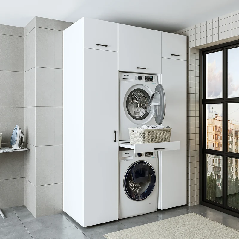 Roomart Waschmaschinenschrank 157 cm, für 2 Geräte mit 2 Hochschränken, in 3 Farben