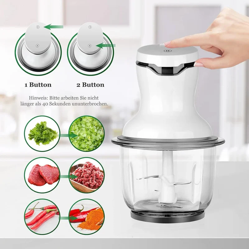 Scheffler Electric Multi Chopper Kitchen Electric with 1.5 L Glass Container, 300 W, 4 Stainless Steel Mes, 2 Speeds, Universal Chopper Food Chopper